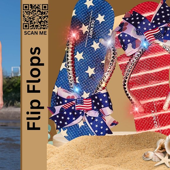 Old Navy Flip Flops, Crystal Trimmings, American Flag, 4th of July, USA Sandals - Picture 13 of 16